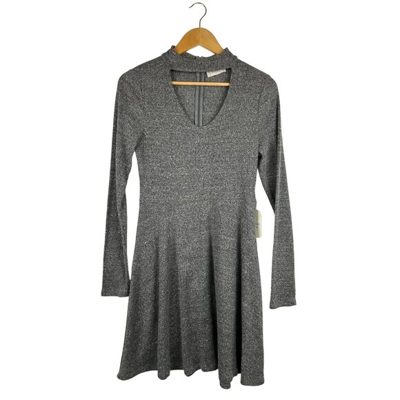 NWT Altard State Women's Gray Ribbed Knit Long Sleeve Fit & Flare Dress Sz Large - Picture 1 of 12